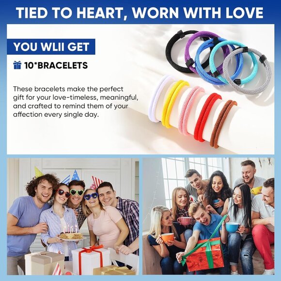 Nautical Braided Rope Bracelets Set - 10 Pcs Adjustable Waterproof Marine Cord G - Picture 4 of 7